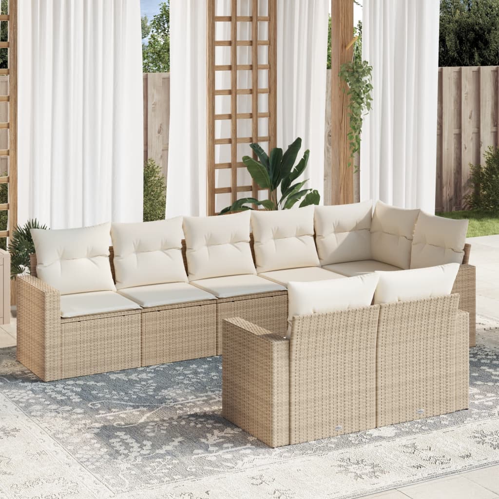 8-delige Loungeset met kussens poly rattan beige