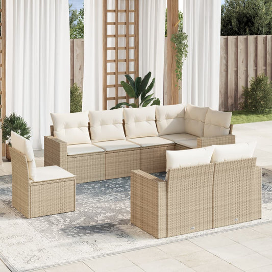 8-delige Loungeset met kussens poly rattan beige