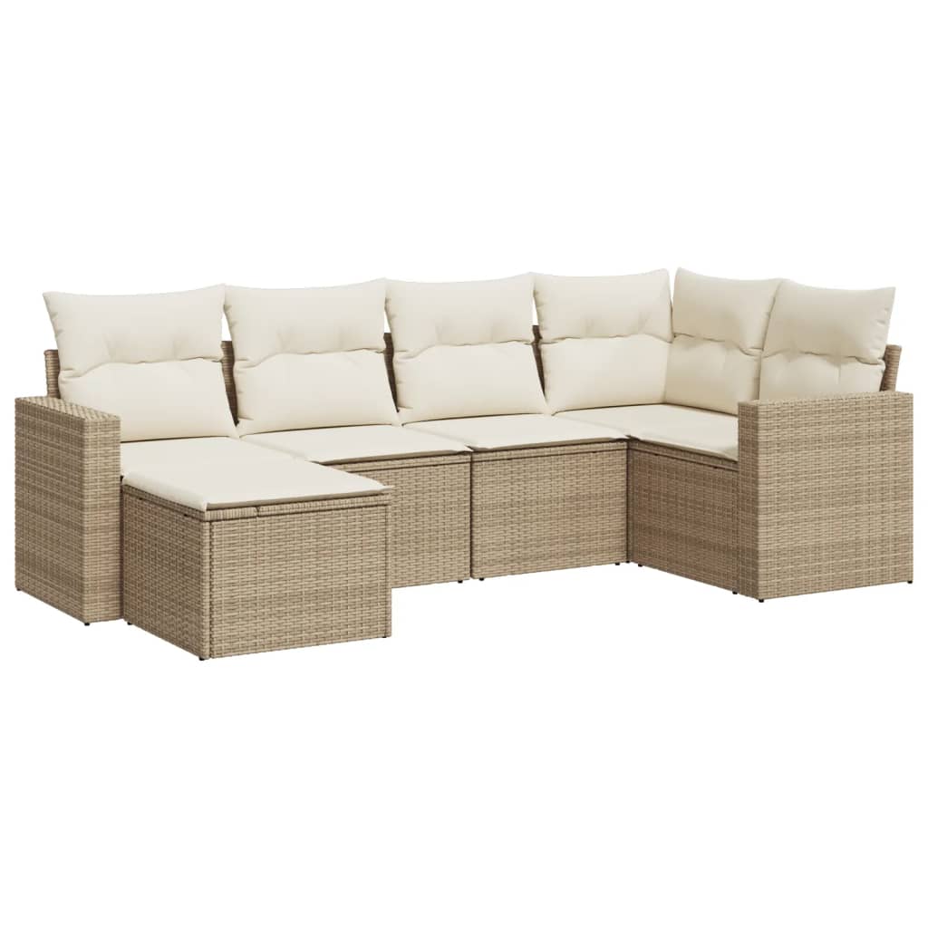 6-delige Loungeset met kussens poly rattan beige