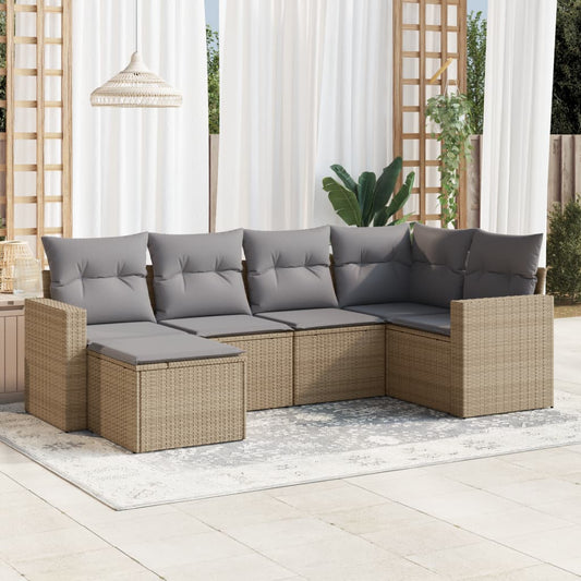 6-delige Loungeset met kussens poly rattan beige