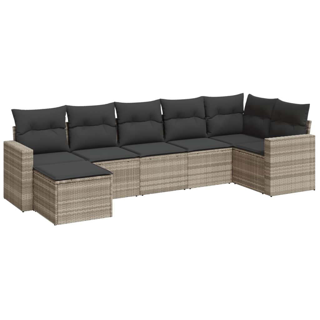 7-delige Loungeset met kussens poly rattan lichtgrijs Modulaire tuinbanken | Creëer jouw Trendy Thuis | Gratis bezorgd & Retour | Trendy.nl