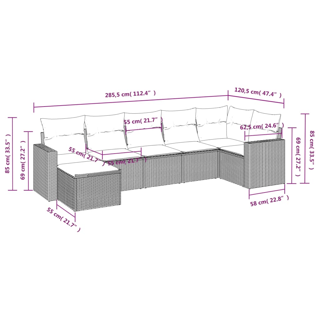 7-delige Loungeset met kussens poly rattan lichtgrijs Modulaire tuinbanken | Creëer jouw Trendy Thuis | Gratis bezorgd & Retour | Trendy.nl