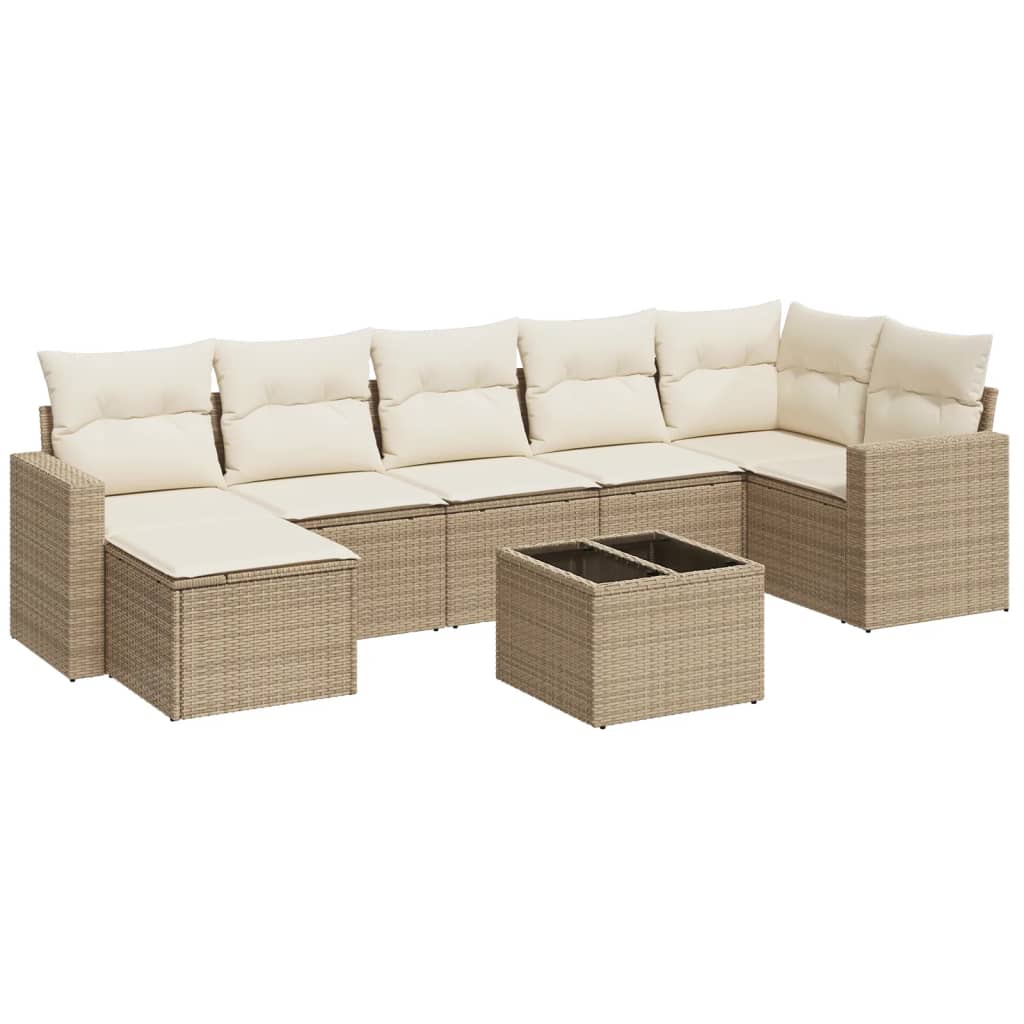 8-delige Loungeset met kussens poly rattan beige