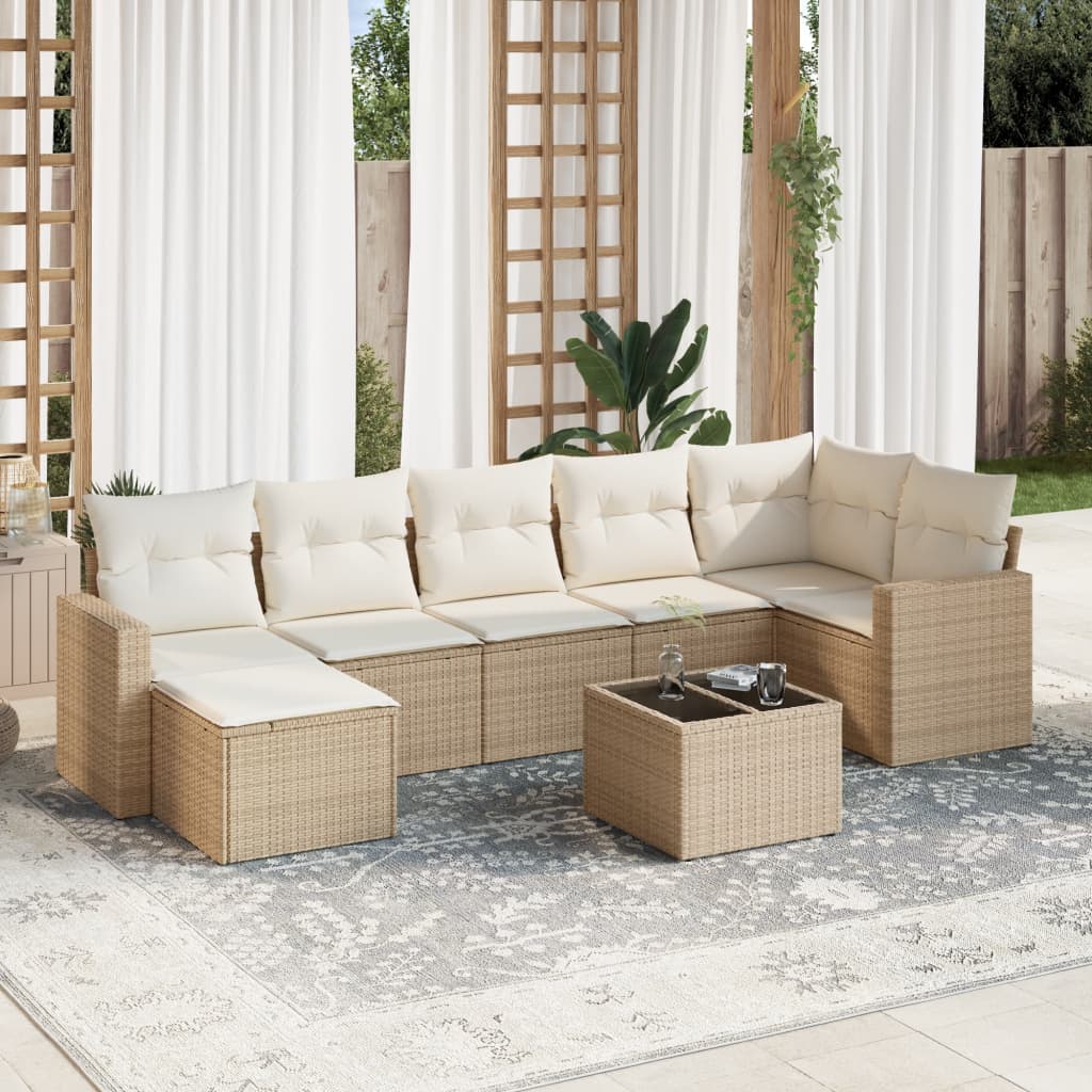 8-delige Loungeset met kussens poly rattan beige