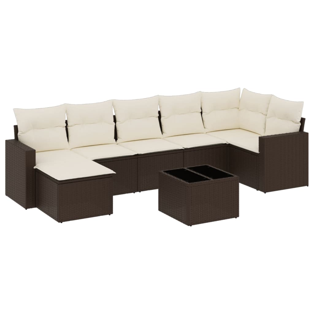 8-delige Loungeset met kussens poly rattan bruin