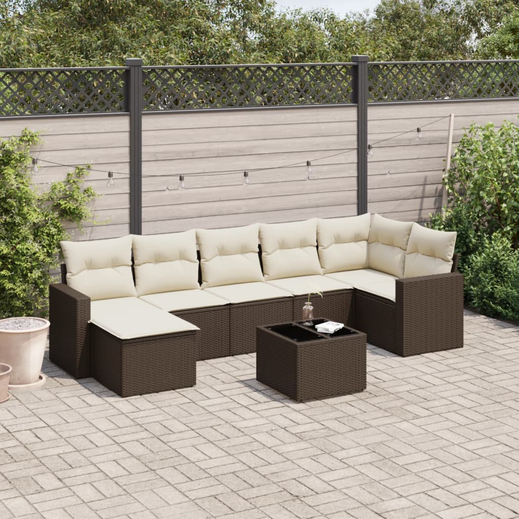 8-delige Loungeset met kussens poly rattan bruin