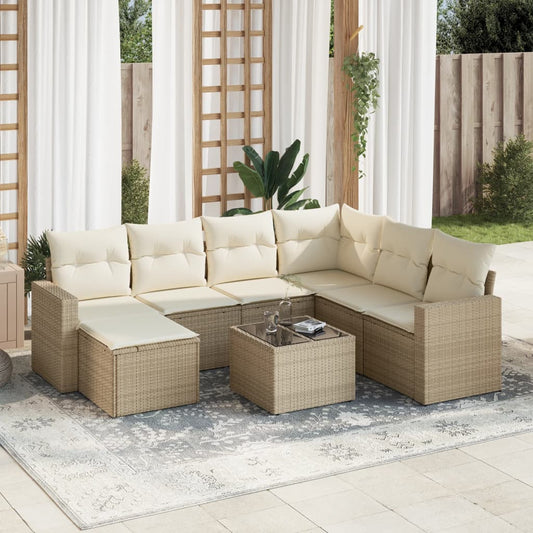 8-delige Loungeset met kussens poly rattan beige