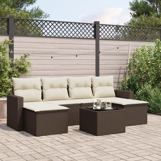 7-delige Loungeset met kussens poly rattan bruin