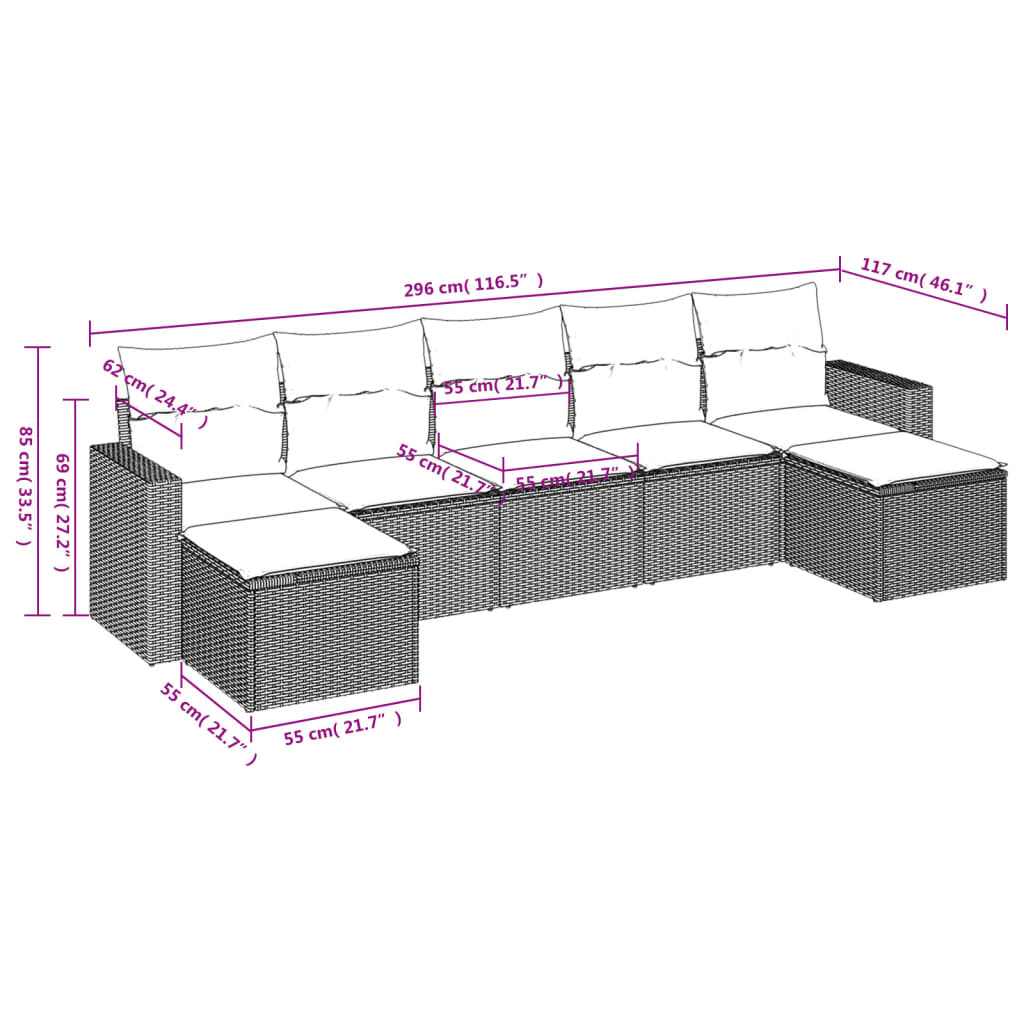 7-delige Loungeset met kussens poly rattan zwart Modulaire tuinbanken | Creëer jouw Trendy Thuis | Gratis bezorgd & Retour | Trendy.nl