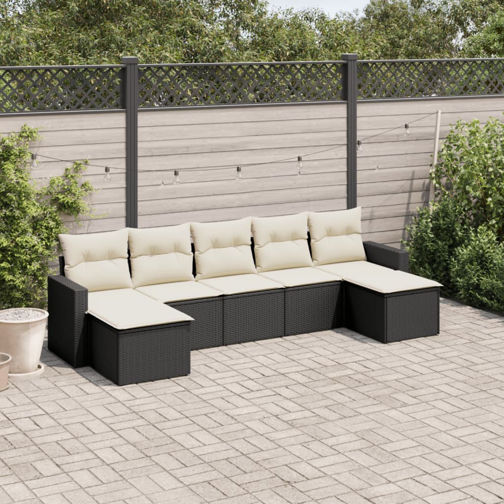 7-delige Loungeset met kussens poly rattan zwart Modulaire tuinbanken | Creëer jouw Trendy Thuis | Gratis bezorgd & Retour | Trendy.nl