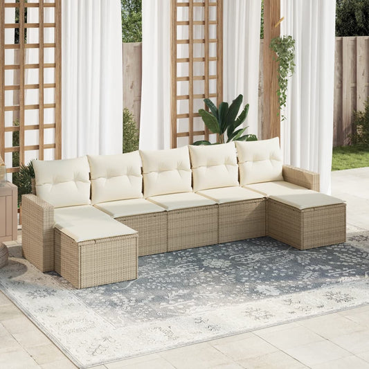 7-delige Loungeset met kussens poly rattan beige