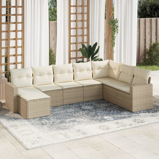 8-delige Loungeset met kussens poly rattan beige