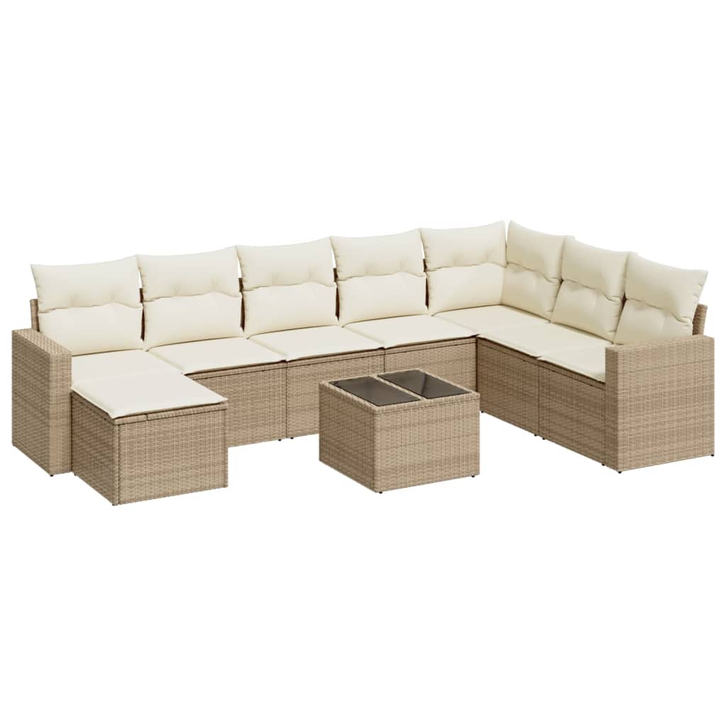 9-delige Loungeset met kussens poly rattan beige