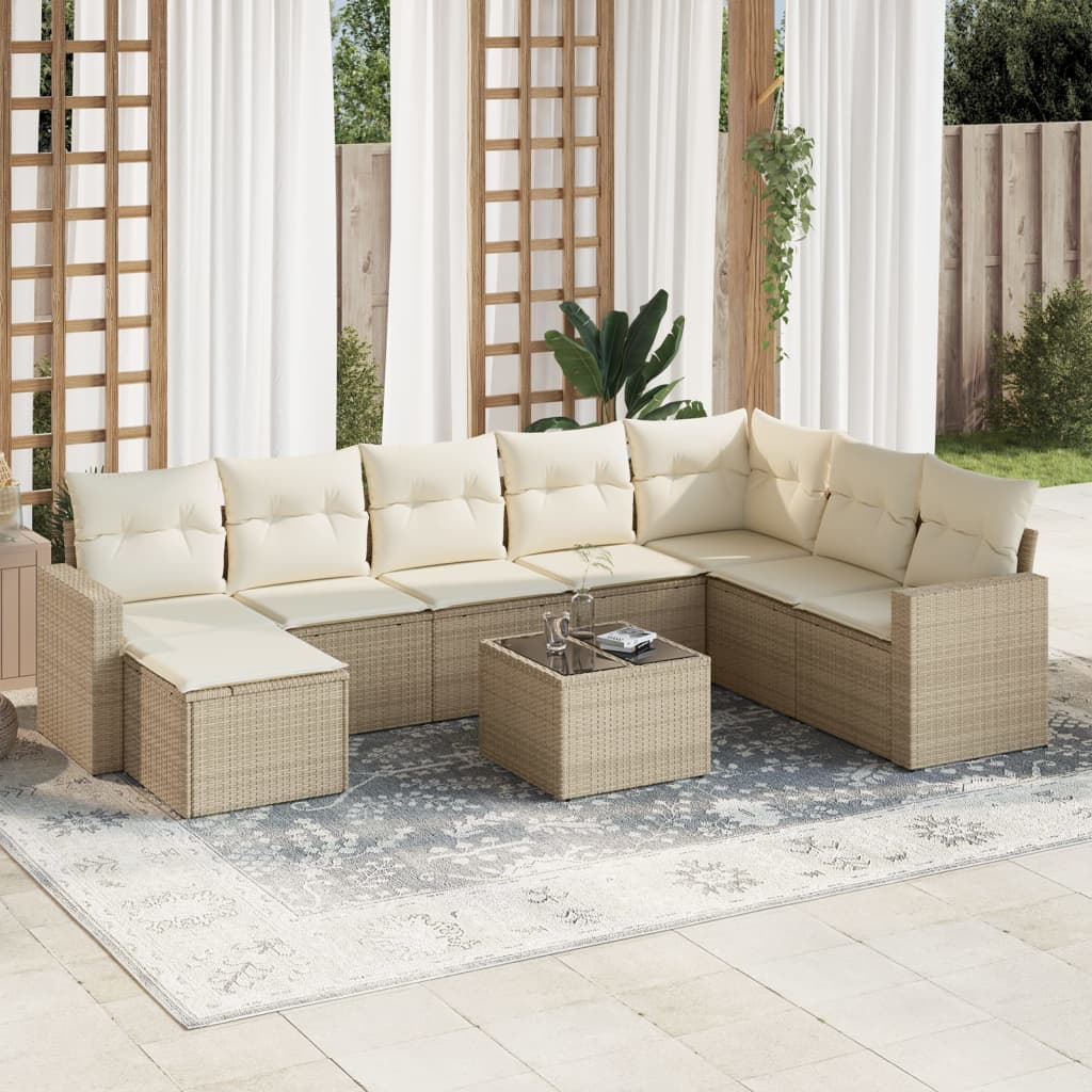 9-delige Loungeset met kussens poly rattan beige