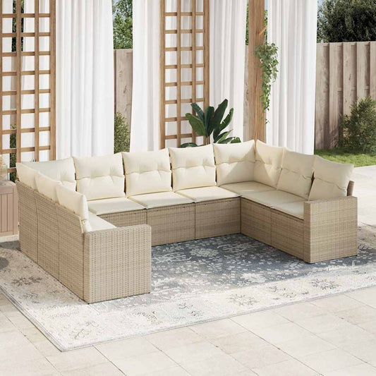 9-delige Loungeset met kussens poly rattan beige