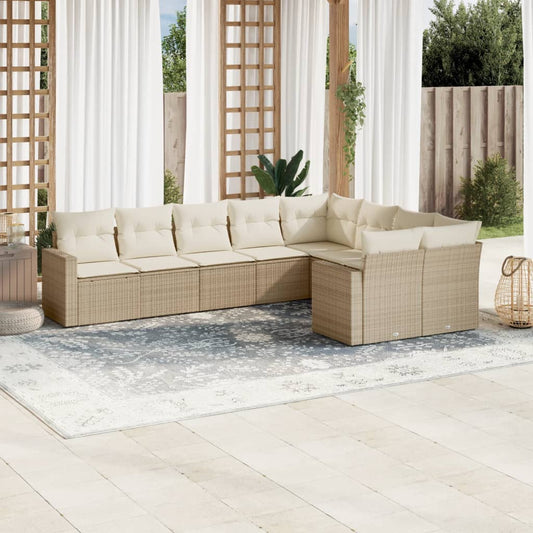 9-delige Loungeset met kussens poly rattan beige