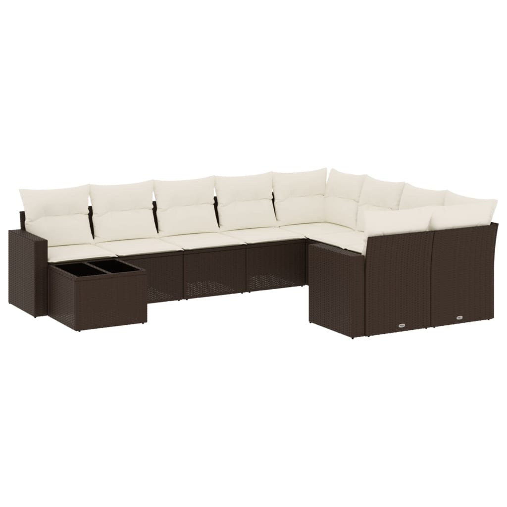 10-delige Loungeset met kussens poly rattan bruin