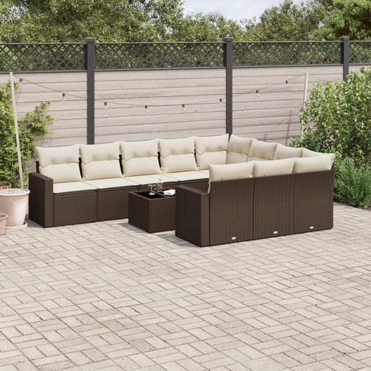 11-delige Loungeset met kussens poly rattan bruin