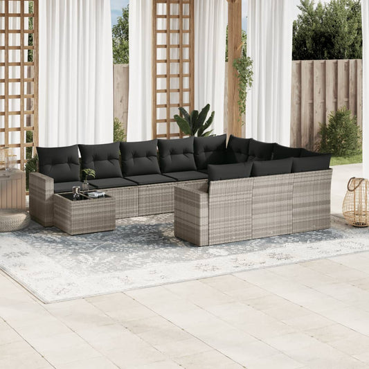 11-delige Loungeset met kussens poly rattan lichtgrijs Modulaire tuinbanken | Creëer jouw Trendy Thuis | Gratis bezorgd & Retour | Trendy.nl