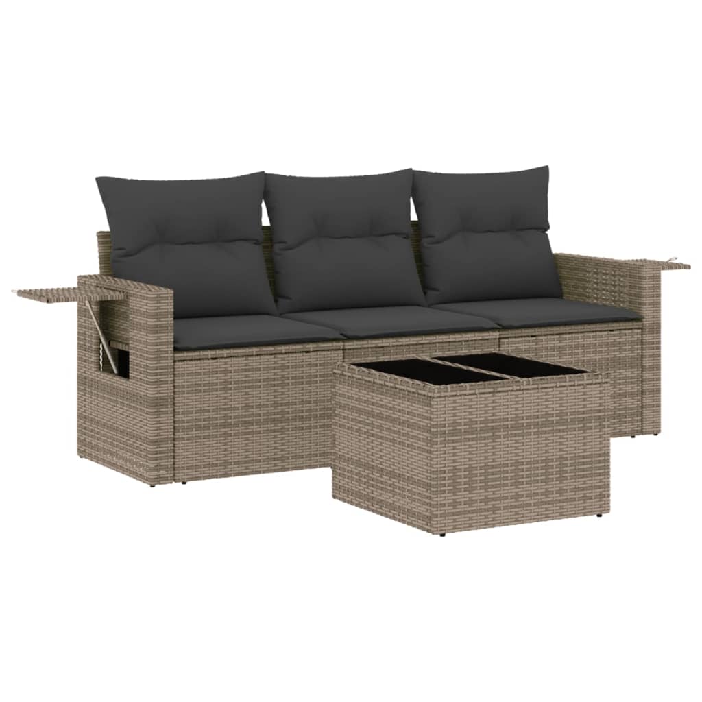 4-delige Loungeset met kussens poly rattan grijs