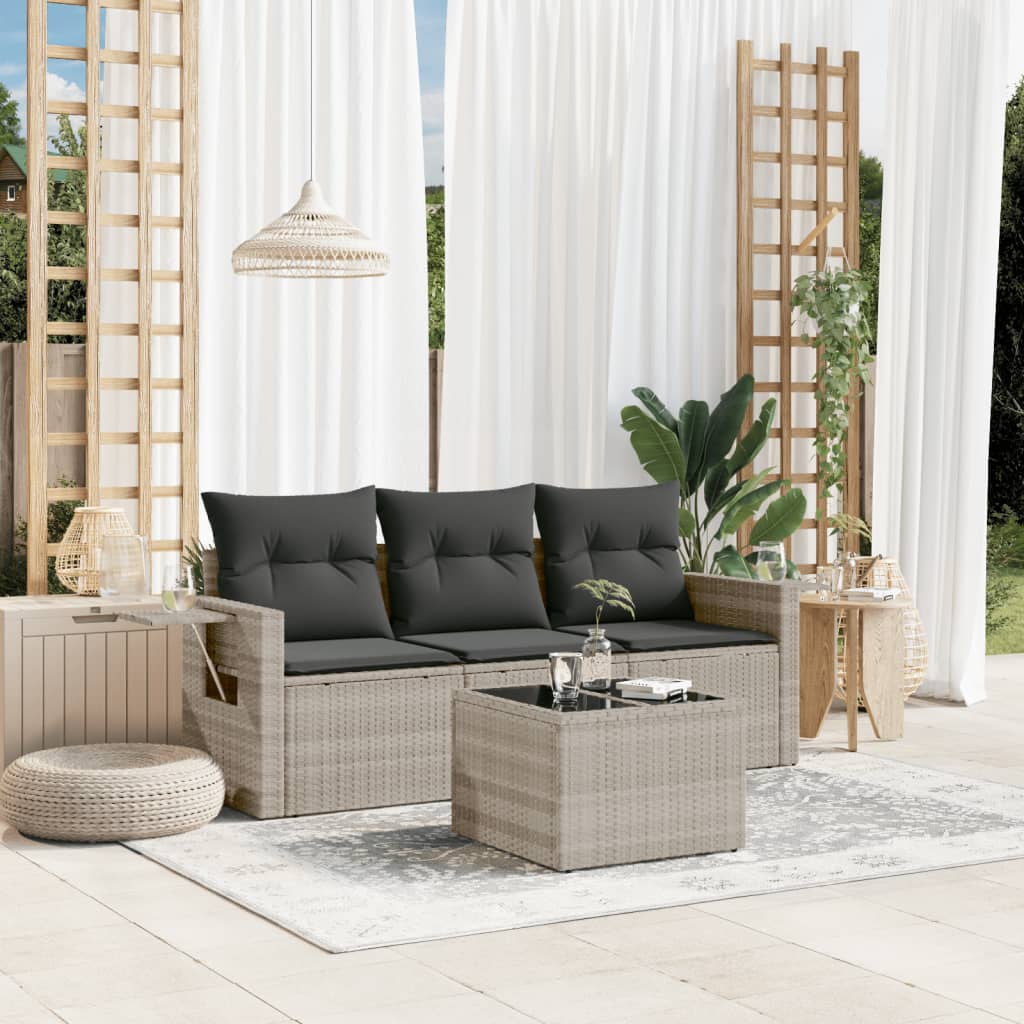 4-delige Loungeset met kussens poly rattan lichtgrijs Tuinsets | Creëer jouw Trendy Thuis | Gratis bezorgd & Retour | Trendy.nl