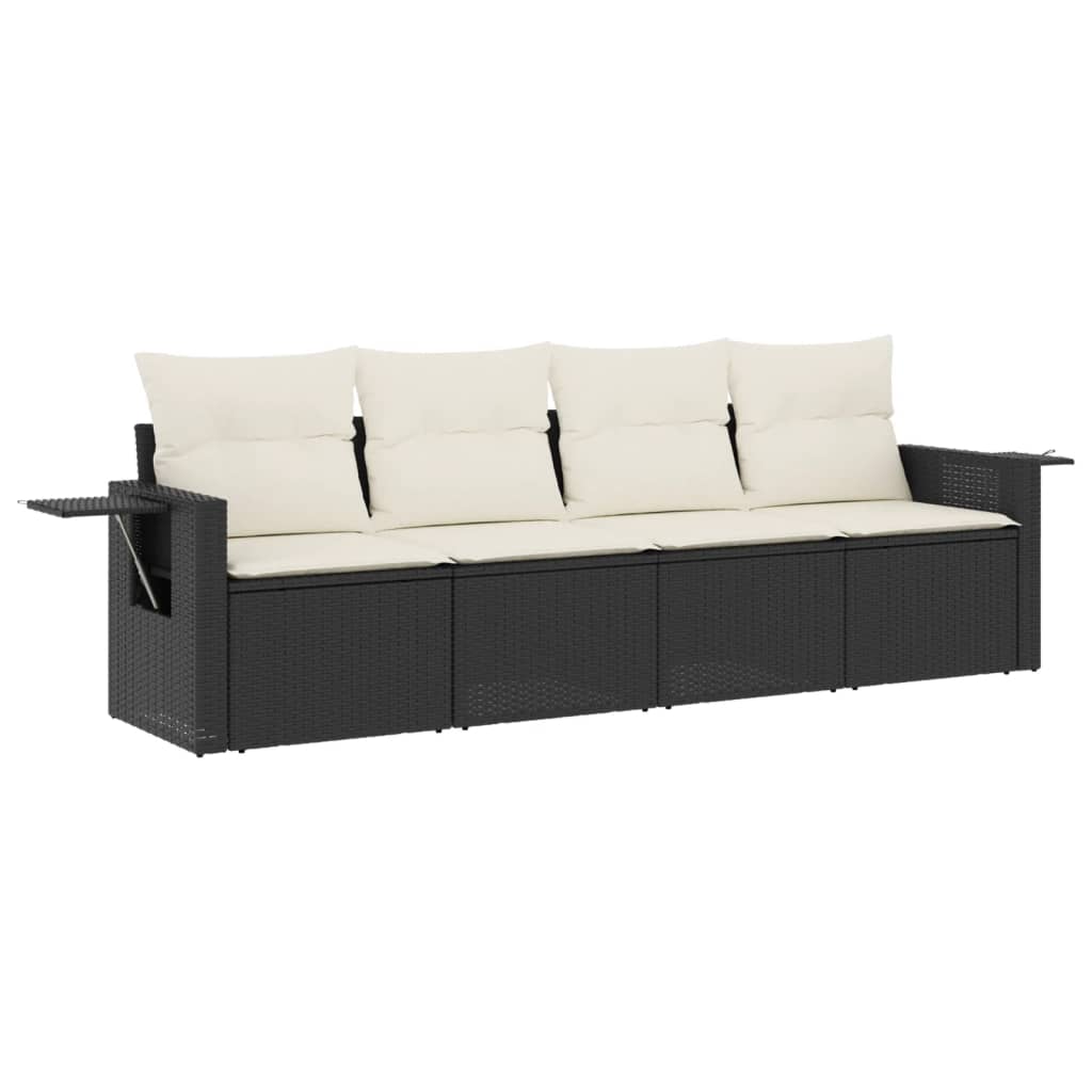 4-delige Loungeset met kussens poly rattan zwart