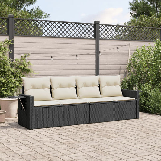 4-delige Loungeset met kussens poly rattan zwart