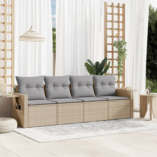 4-delige Loungeset met kussens poly rattan beige