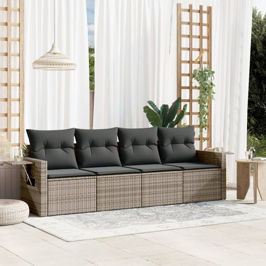 4-delige Loungeset met kussens poly rattan grijs