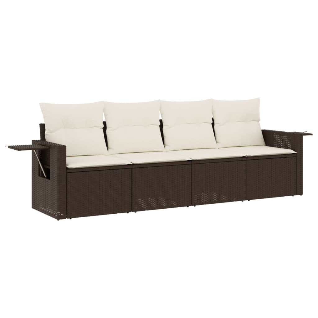 4-delige Loungeset met kussens poly rattan bruin