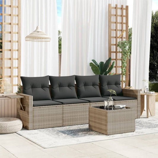 5-delige Loungeset met kussens poly rattan lichtgrijs Tuinsets | Creëer jouw Trendy Thuis | Gratis bezorgd & Retour | Trendy.nl