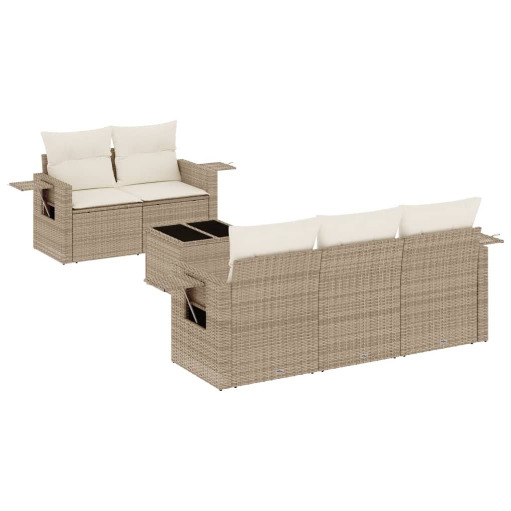 6-delige Loungeset met kussens poly rattan beige