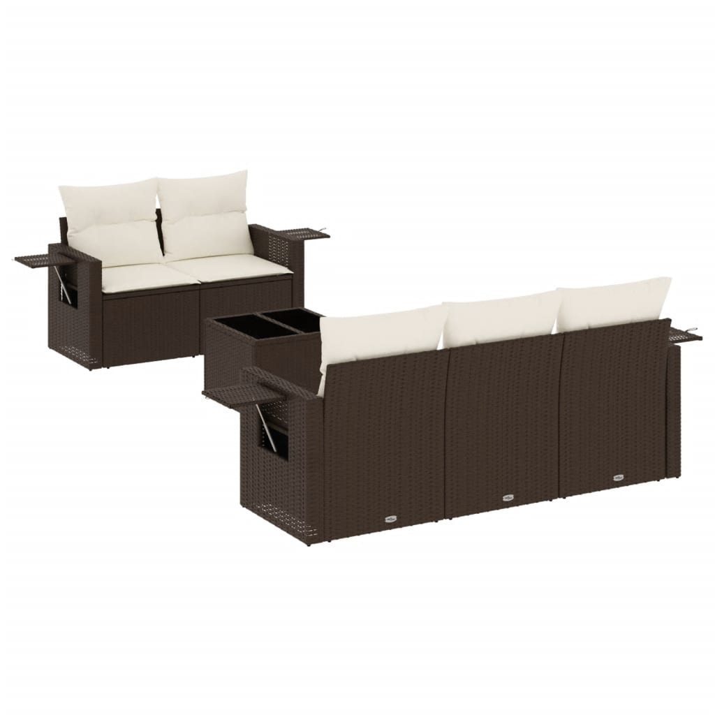 6-delige Loungeset met kussens poly rattan bruin