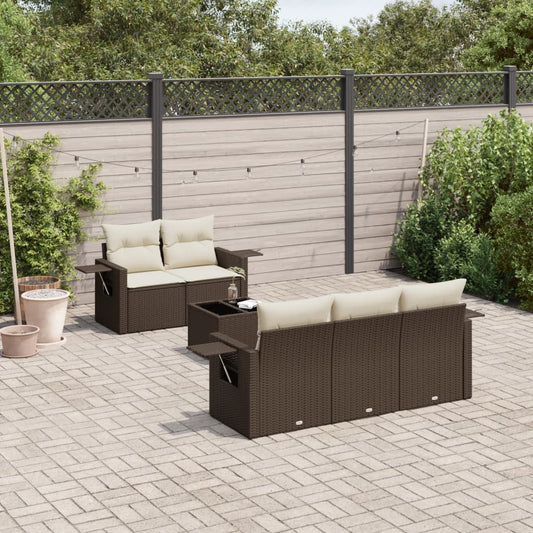 6-delige Loungeset met kussens poly rattan bruin