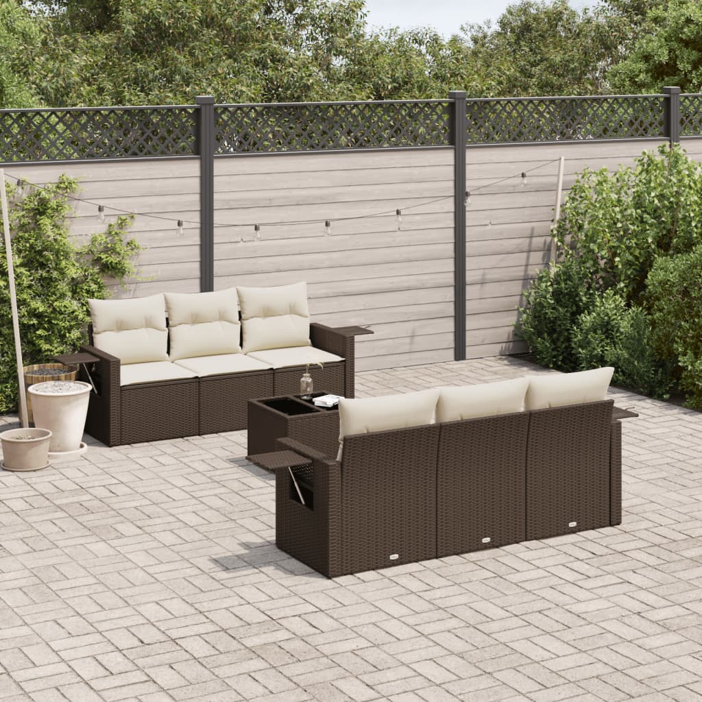 7-delige Loungeset met kussens poly rattan bruin