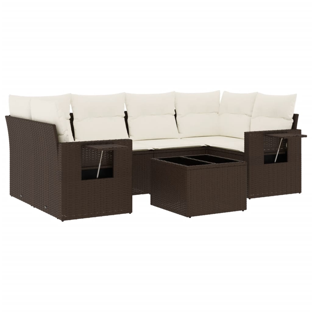 7-delige Loungeset met kussens poly rattan bruin