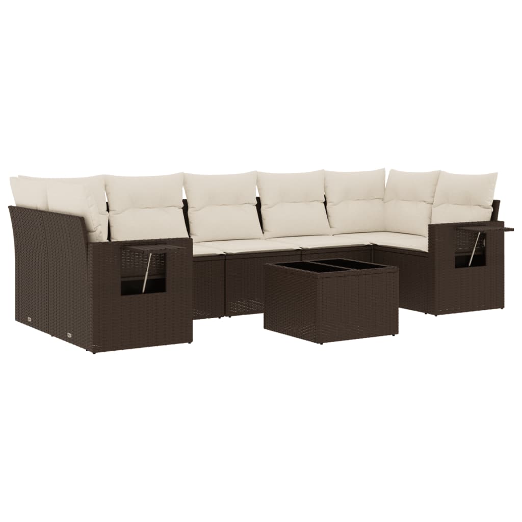 8-delige Loungeset met kussens poly rattan bruin