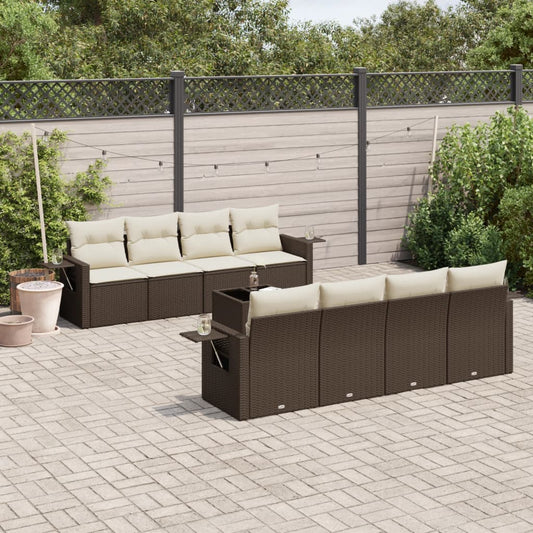 9-delige Loungeset met kussens poly rattan bruin