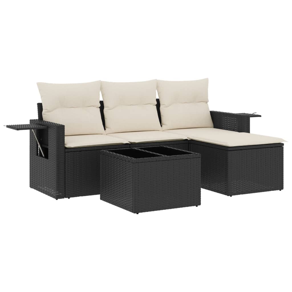 4-delige Loungeset met kussens poly rattan zwart Tuinsets | Creëer jouw Trendy Thuis | Gratis bezorgd & Retour | Trendy.nl