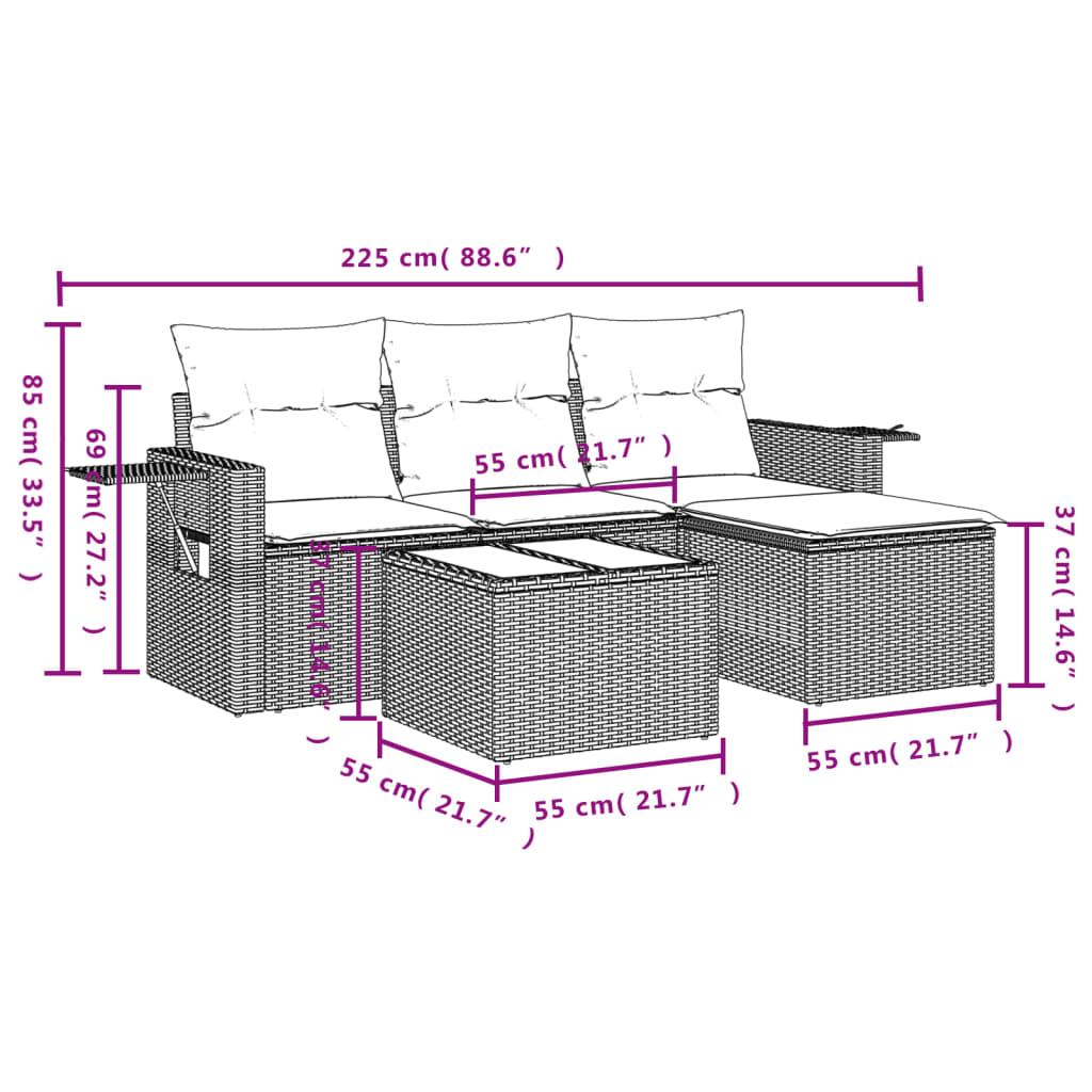 4-delige Loungeset met kussens poly rattan zwart Tuinsets | Creëer jouw Trendy Thuis | Gratis bezorgd & Retour | Trendy.nl