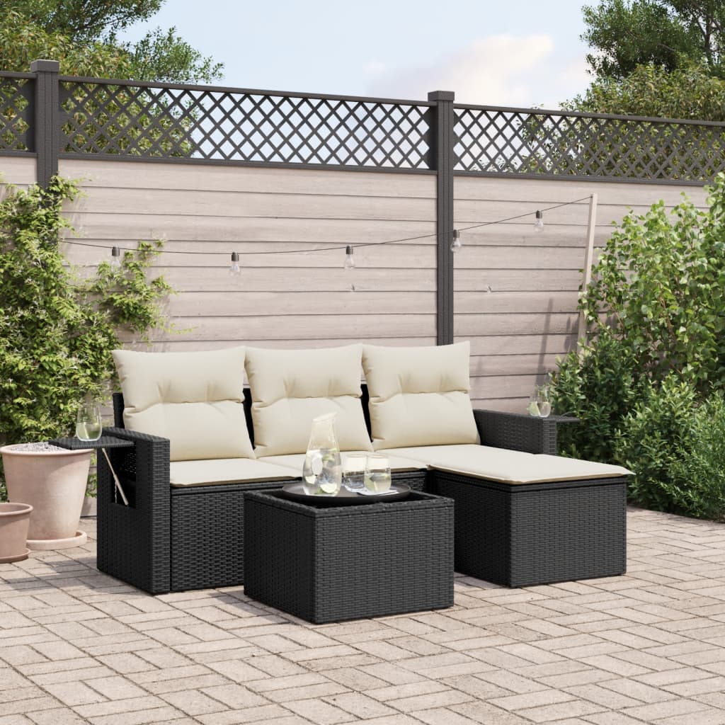 4-delige Loungeset met kussens poly rattan zwart Tuinsets | Creëer jouw Trendy Thuis | Gratis bezorgd & Retour | Trendy.nl