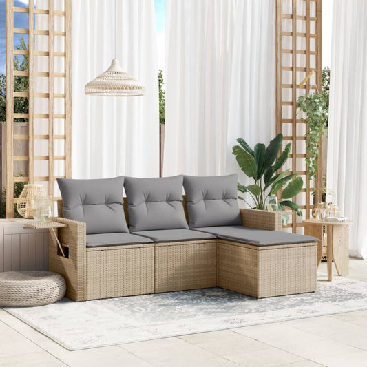 4-delige Loungeset met kussens poly rattan beige Tuinsets | Creëer jouw Trendy Thuis | Gratis bezorgd & Retour | Trendy.nl