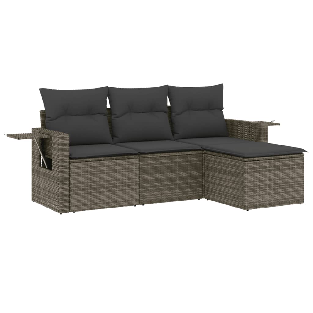 4-delige Loungeset met kussens poly rattan grijs Tuinsets | Creëer jouw Trendy Thuis | Gratis bezorgd & Retour | Trendy.nl