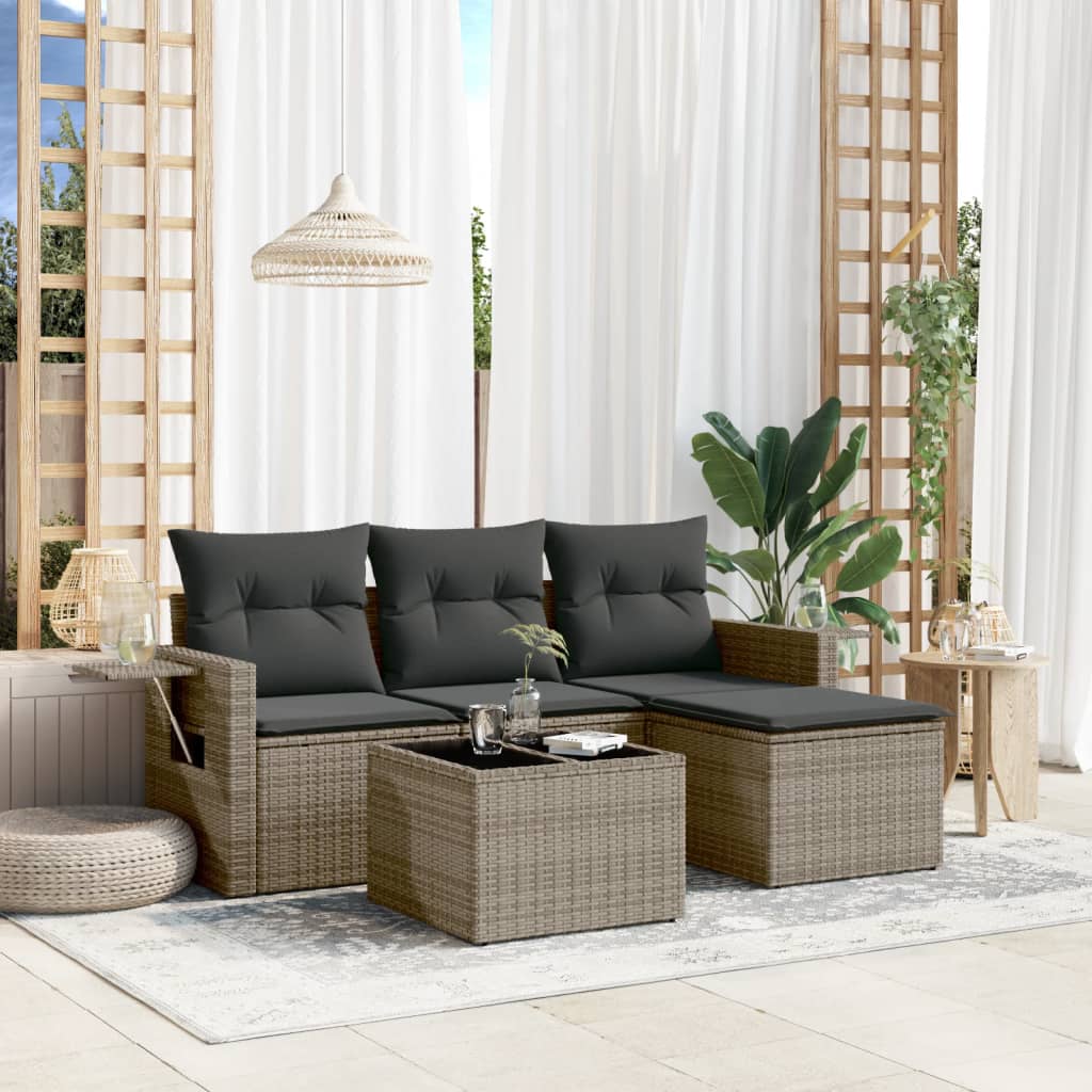 4-delige Loungeset met kussens poly rattan grijs Tuinsets | Creëer jouw Trendy Thuis | Gratis bezorgd & Retour | Trendy.nl