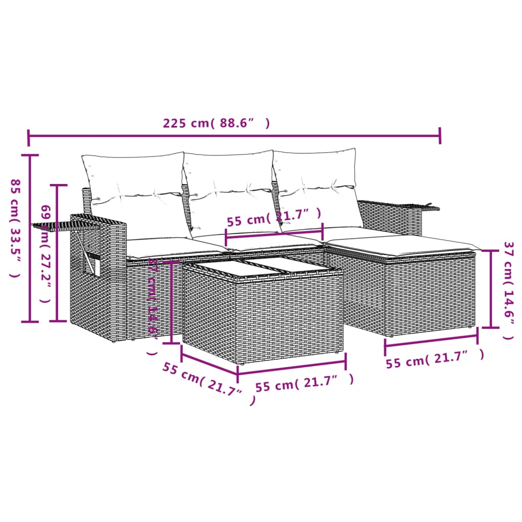 4-delige Loungeset met kussens poly rattan lichtgrijs Tuinsets | Creëer jouw Trendy Thuis | Gratis bezorgd & Retour | Trendy.nl