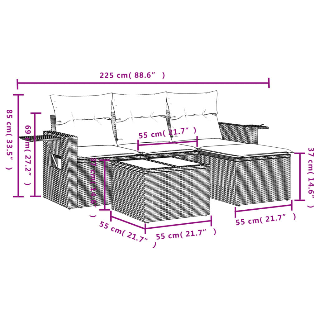 4-delige Loungeset met kussens poly rattan bruin Tuinsets | Creëer jouw Trendy Thuis | Gratis bezorgd & Retour | Trendy.nl