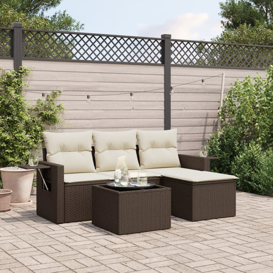 4-delige Loungeset met kussens poly rattan bruin Tuinsets | Creëer jouw Trendy Thuis | Gratis bezorgd & Retour | Trendy.nl