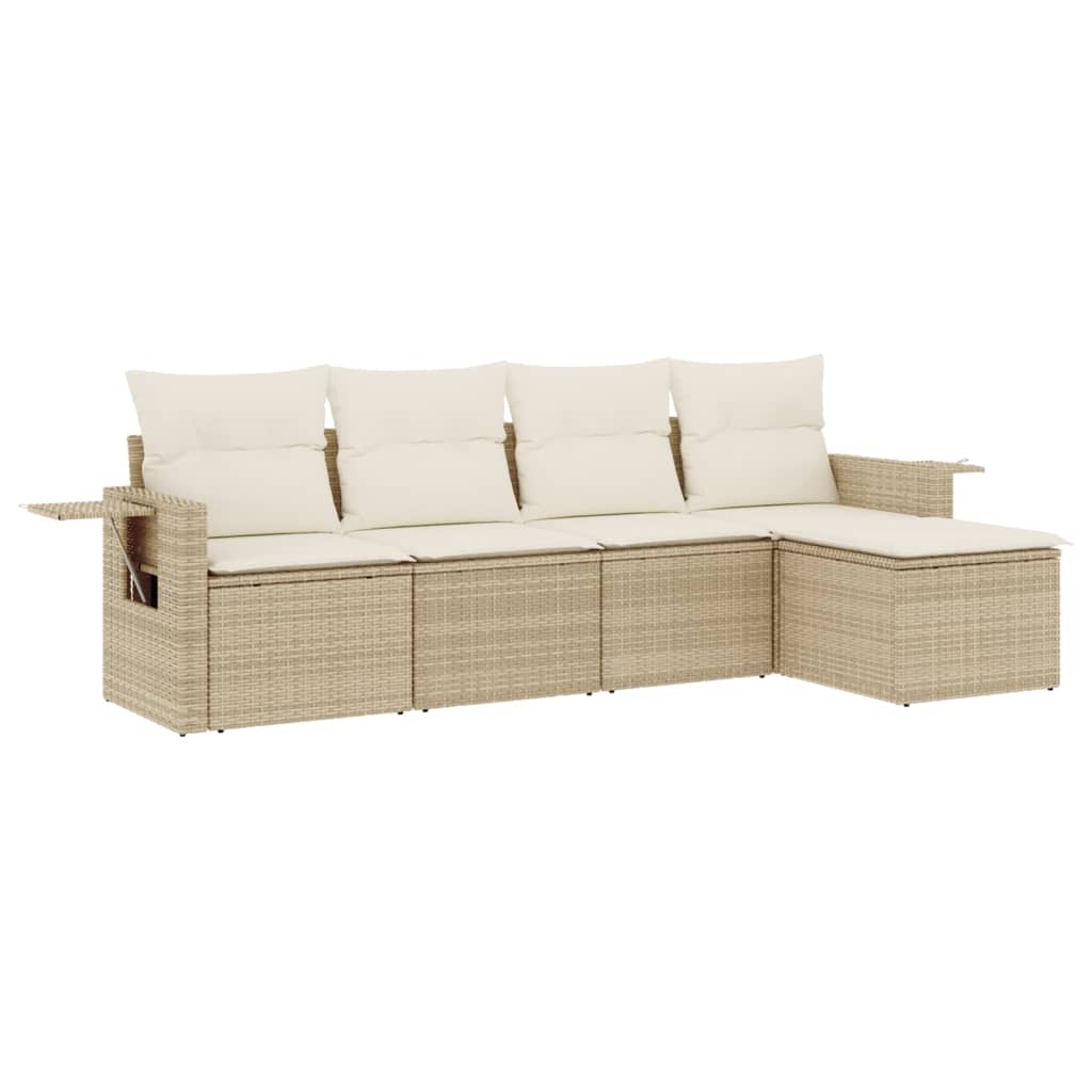 5-delige Loungeset met kussens poly rattan beige