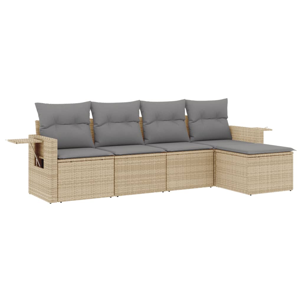 5-delige Loungeset met kussens poly rattan beige