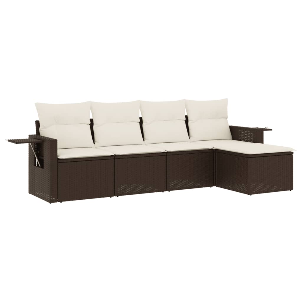 5-delige Loungeset met kussens poly rattan bruin